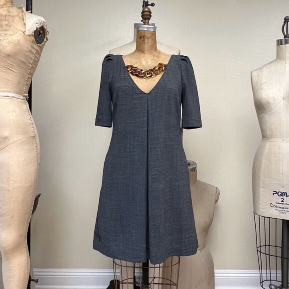 NWT Nancy Rose Chain Neck Aline Pleated Shift Dress With Pockets Size 6 - Picture 1 of 6